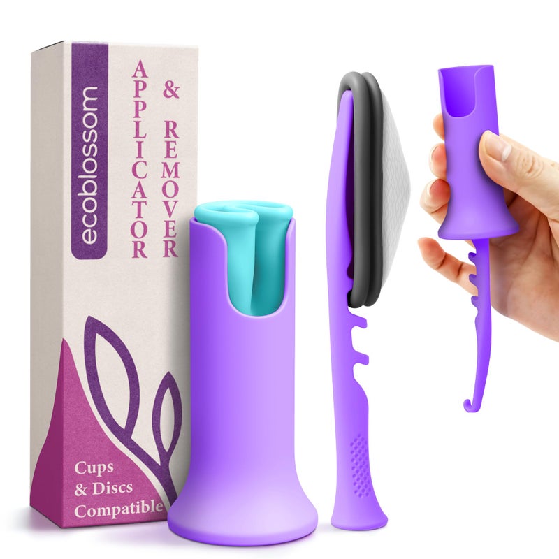 Ecoblossom Menstrual Cup Disc Applicator Tool Comfortable Easy Insertion Removal Compatible with Most Period Cups and Discs Purple - Image 1